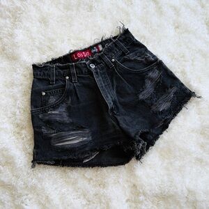 VINTAGE SILVERTAB LEVIS Distressed Black Denim Shorts HIGH WAISTED